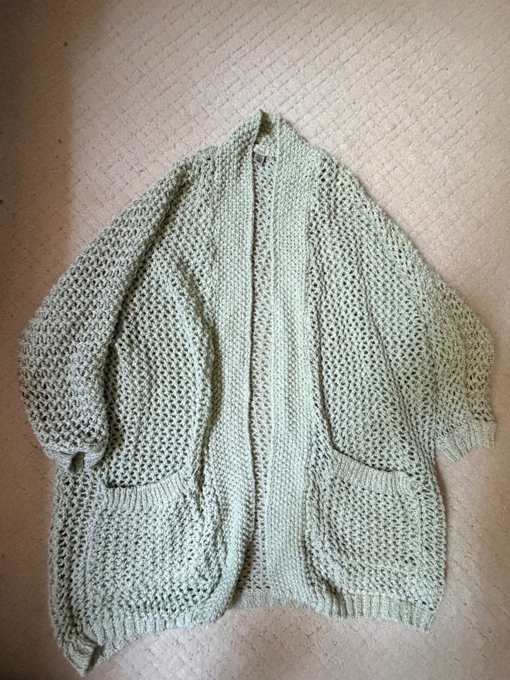 Ecote Cardigan XS Chunky Knit Open Front Sage Green Boho Cottagecore Sweater